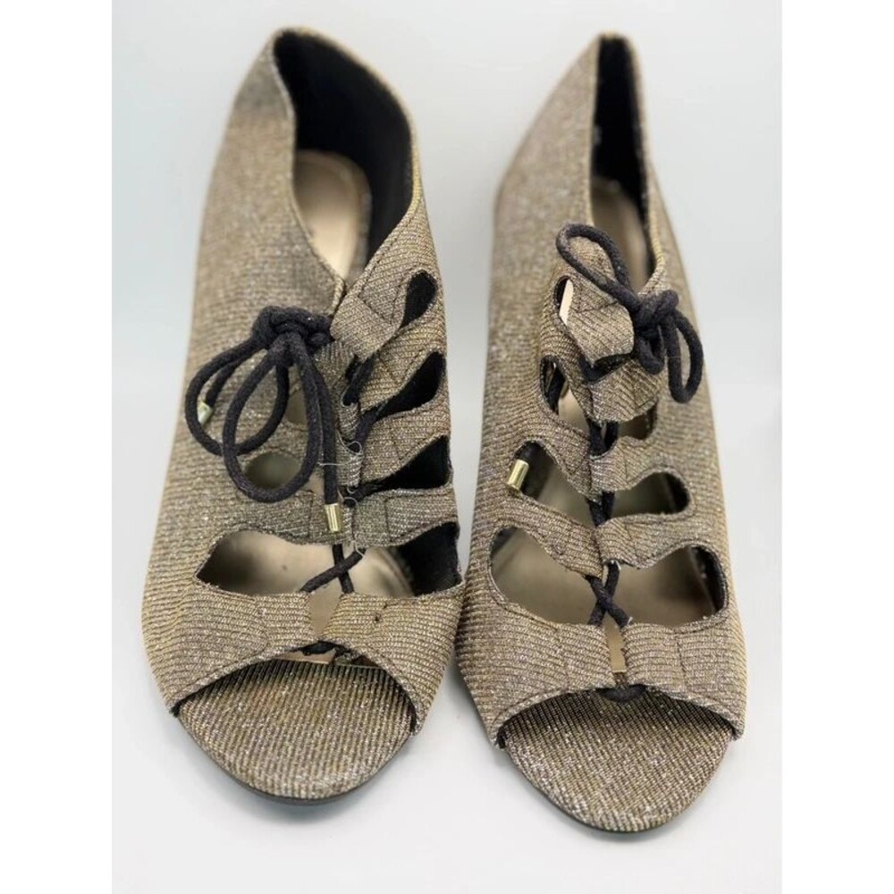 Fioni Night Gold Glitter Lace-Up Peep Toe Heels Pumps Women’s 7.5